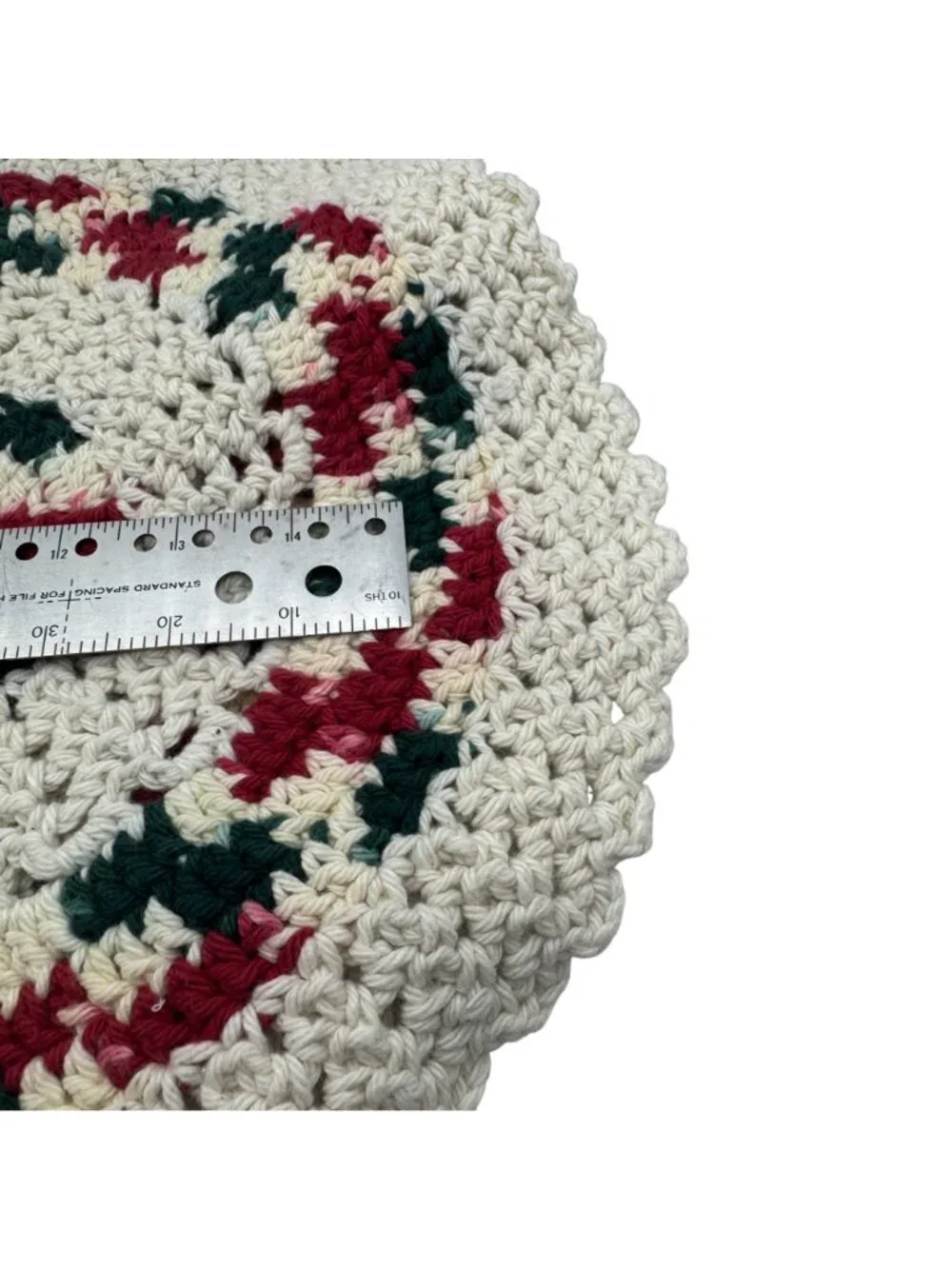 Handmade Crochet  Placemat Set With Coasters Set of 4 each Red Green Cream